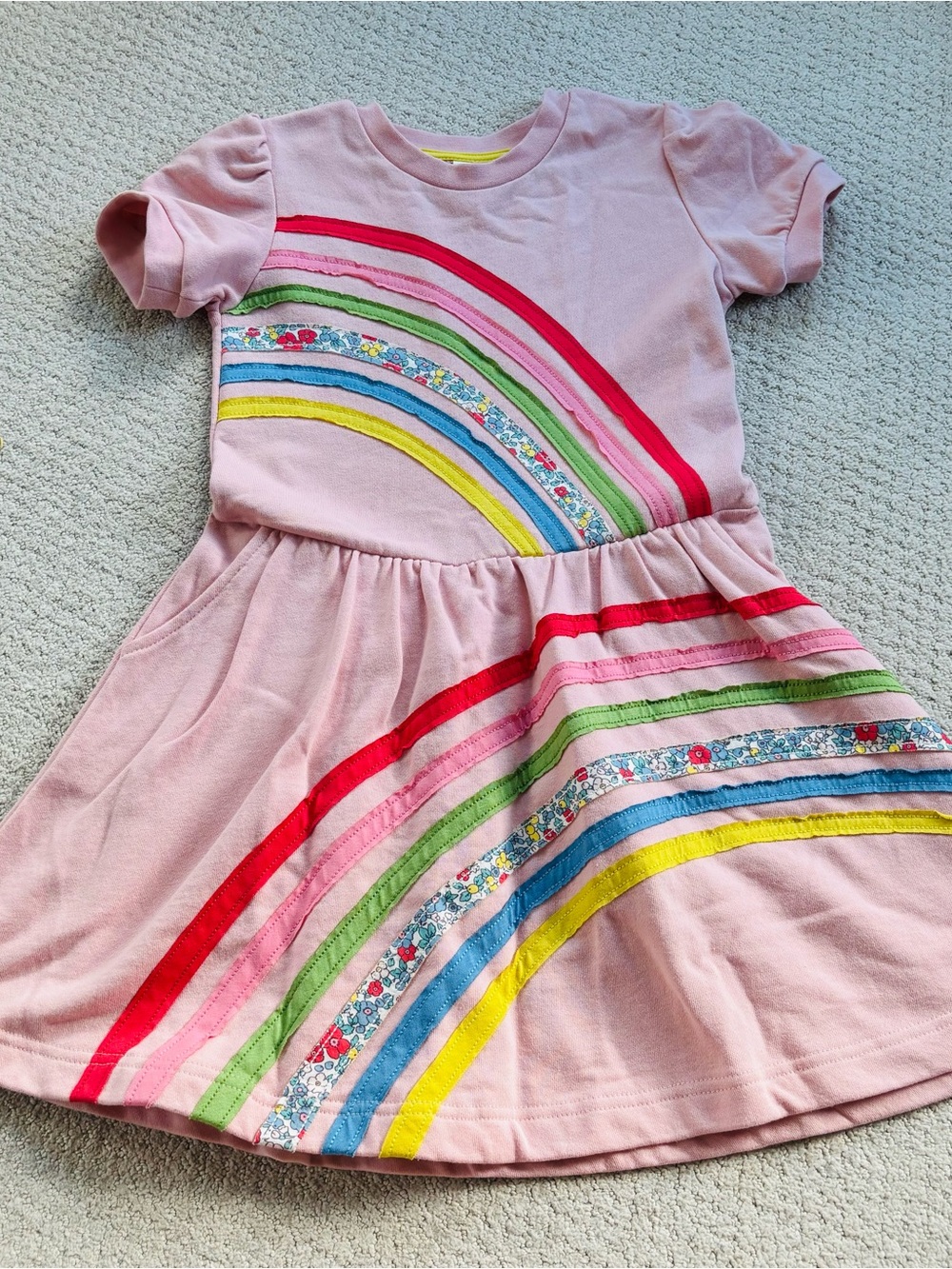 Mini boden Pink Rainbow Stripe appliqué Girls' sweatshirt Dress